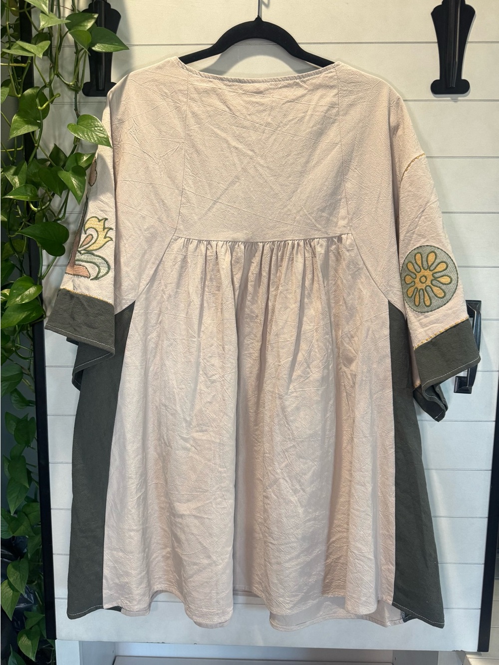 Embroidered Mini Dress in Light Pink & Olive - Picture 3 of 3